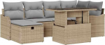 7-teiliges Garten Sofa Set mit Kissen Beige Poly Rattan, 2-Sitzer Garten Sofa mit Stauraum & Kissen Beige Poly Rattan Gartenlounge Model3361049