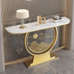 Moderner Konsolentisch f&uuml;r den Eingangsbereich - Einzigartiges Design in Marmoroptik, elegante runde Metallbeine, Flurtisch f&uuml;r die Wohnraumgestaltung, 160 x 30 cm, wei&szlig;e Ausf&uuml;hrung - Perfek