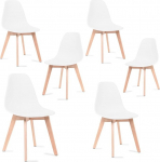 Mc Haus Katla White x6 - pakett 6 puidust jalgadega ja valge ergonoomilise seljatoega p&otilde;hjamaist tooliga