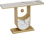 Moodne kuldne konsoollaud - geomeetrilise metallraamiga kitsas k&uuml;ljelaud, mis sobib esikusse ja diivanile, vastupidav kiviplaat, stiilne elutoa aksessuaar (valge, 80 x 30 cm).