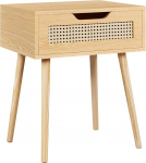 Yaheetech Bedside Table Rattan Side Table Bedside Table with 1 Drawer Wooden Legs Sofa Table Bedside Cabinet Simple Bedside Table for Living Room / Bedroom Light Brown
