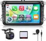 8 Core 6 + 128G: Hodozzy Carplay autoraadio VW Passat Golf Seat Altea Skoda Octavia jaoks USB/USB C/Navi, 8-tolline VW autoraadio Bluetooth Android Car/Mirror Link/32 EQ/FM/RDS/SWC/WiFi + tagurdamine