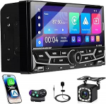 Carplay Double DIN autoraadio, 6,9-tolline HD puuteekraaniga traadiga Android stereo MP5 m&auml;ngija, toetab Bluetooth/MirrorLink/FM/USB2.0/AUX/Charging/kaugjuhtimine + tagurduskaamera