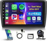 4G & 64G 9-tolline autoraadio Seat Ibiza 2016-2017 koos Carplay Android autoga, 1280 x 720, Android 13, puuteekraan Bluetooth RDS/FM raadio, WiFi Navi/AHD tagurduskaamera