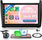 4G + 64G juhtmevaba Carplay Android Autoradio 2 DIN VW Polo 6R 6C 9N 2008-2016 9-tolline puuteekraaniga autoraadio koos Android auto navigatsiooniga GPS WiFi peeglilink Bluetooth FM/RDS/32 EQ/USB/SWC tagurdamine