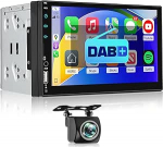 NHOPEEW 2 DIN DAB raadio - 7-tolline autoraadio toetab juhtmevaba CarPlay Androidi auto peeglilink roolirattaga + 12 LED tagurduskaamera