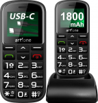 artfone CS182 Black | 2G GSM vanem mobiiltelefon | Lepinguta nupuga mobiiltelefon | H&auml;daabik&otilde;nede nupuga mobiiltelefon | koos laadimisjaamaga | 1800 mAh aku