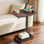 C-shaped Side Table, Sofa TV Tray Tables Height Adjustable & 180&deg; Flip Over Panel Design, Side Table with Phone/Tablet Slot & 4 Swivel Castors, Coffee Tables for Small Spaces/Living Room