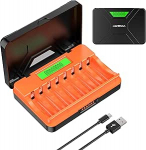 Akulaadija NI-MH NI-CD AA/AAA akudele, 8 pesaga universaalne akulaadija koos LCD-ekraaniga ja C-t&uuml;&uuml;pi laadimiskaabliga Mignon AA ja Micro AAA 1,2 V jaoks