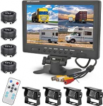 Tagurduskaamera 4 kaamera komplekt koos 9-tollise veekindla &ouml;ise n&auml;gemise monitoriga, 4 kaabliga kaamera 2 x 10 m + 2 x 20 m kaabliga veoautole/haagisele/bussile/veoautole 12-24 V