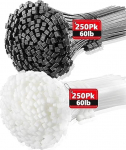 Kaablipaelad mustad ja valged kaablipaelad 300 mm x 3,6 mm, 500 kaablipaela pakk UV-kindel kaablipaelad 30 cm kaablipaelad komplekt kaablijuhtimiseks Zip Tie Wraps Wire Ties (kaablipaelad)