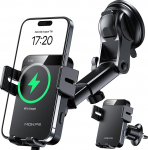 MOKPR auto mobiiltelefoni hoidja koos laadimisfunktsiooniga, 15 W mobiiltelefoni hoidja auto induktiivne laadimine ventilatsiooniklambrite / armatuurlaua / tuuleklaasi jaoks iPhone 16/15/14/13, Galaxy S24 jne (must) (must)
