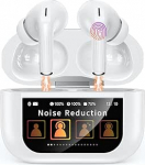 ZZU juhtmevabad Bluetooth k&otilde;rvaklapid nutika puuteekraaniga, 48 tundi t&ouml;&ouml;aega, Bluetooth 5.4 k&otilde;rvaklapid ANC ja ENC m&uuml;ra t&uuml;histamisega, 5 EQ režiimi, HiFi Stereo, IPX7 veekindel, valge