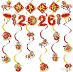 Falafoty Hiina uusaasta dekoratsioon 2025, Hiina madu lae rippuvad keerised koos &otilde;nneliku uue aasta banneriga, kuu uusaasta kevadfestival Swirl Decor, 2025 Snake New Year Party Supplies