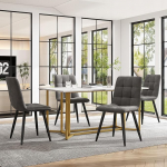 KUAKE Dining Set (5-Piece Set), Dining Table with 4 Velvet Dining Room Chairs Set, Modern Kitchen Table Set, 140 x 80 cm Kitchen Table with Golden Metal Legs, White MDF Desktop (Dark Grey B)