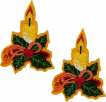 2 x bestickte Weihnachtskerzen-Aufn&auml;her zum Aufb&uuml;geln - festliche Feiertags-Applikation mit Stechpalmenbl&auml;ttern und roter Schleife - DIY Dekoration f&uuml;r Kleidung, Handwerk, Str&uuml;mpfe und Accessoires - 4
