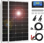 DOKIO p&auml;ikesepaneel 100 W 2 t&uuml;kki (200 W) 18 V monokristalliline (k&otilde;rge j&otilde;udlusega) 12 V autoaku, AGM, geelaku jaoks Ideaalne matkaauto, telkimise, aiamaja jaoks.