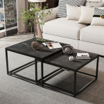 FATIVO Coffee Table Black Marble Living Room Table Set of 2 Modern Sofa Table Square with Metal Frame for Living Room Large 65 x 65 x 40 cm Small: 60 x 60 x 34 cm