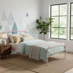FurnitureR Single Bed Frame Metal Coloured Bed Frame with Slatted Base and Headboard Bed for Bedroom Junior Suitable for 190 x 90 cm Mattress Pink