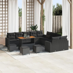Rantry 14-teiliges Garten-Sofa-Set mit Kissen Schwarz Poly Rattan Akazie Gartenlounge Model3363629