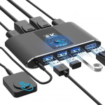 8K @ 60Hz Displayport KVM Switch, DP 1.4 KVM Switch 2 PC 1 monitor, 3 port USB 3.0 Switch, USB l&uuml;litid klaviatuurile, hiirele, printerile, k&otilde;vakettale
