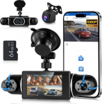 Hodozzy 1080P Auto Dash Cam 360&deg; 5GHz WiFi, 4 kaamerat ees ja taga, 8 IR &ouml;&ouml;n&auml;gemist, 3-tolline IPS puuteekraan, Loop salvestamine, G-sensor, parkimisseire, Dash Cam koos tagurdusabiga