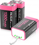 Laetavad 9 V akud, 1300 mAh 9 V plokk-aku liitium-ioon akud USB-C kiirlaadimisega suitsuandurile, multimeetrile, mikrofonile (3 tk)