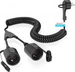 3M pikenduskaabel spiraalkaabel, 1 kuni 2 kaitsekontaktiga spiraalkaabel Stretchy alates 3M Max, IP20 pikenduskaabel 2 Schuko pistikupesaga aeda, ehitusplatsile (250 V/16 A, must)