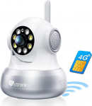Ctronics 4G LTE Indoor Surveillance Camera with SIM Card, 360&deg; PTZ IP Camera Indoor, Motion / Human Detection, Automatic Tracking, Colour Night Vision, 2-Way Audio, Includes SIM Card, Plug In