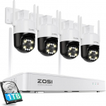 ZOSI 4K WiFi 6 v&auml;livalvekaamera komplekt, 8MP NVR 1TB HDD-ga, 4 x 360&deg; WLAN-kaamera isiku- ja s&otilde;idukituvastusega, v&auml;rviline &ouml;&ouml;n&auml;gemine, C296B