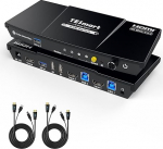 TESmart USB 3.0 KVM l&uuml;liti 1 monitor 2 arvutit HDMI KVM l&uuml;liti 2 porti 4K@60Hz peakomplektide heli ja mikrofon EDID emulaatorid L/R audio kiirklahvi l&uuml;liti nupu l&uuml;liti koos kaugjuhtimispuldiga