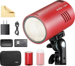 GODOX Flash AD100Pro Kit Strobe Light Photography, 100Ws 2.4G Wireless HSS 1/8000s v&auml;litingimustes v&auml;lklambi kompakt, kaamerale, v&auml;lgule, modelleerimisvalgusele + kuppeldifuusor, (punane)