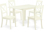 East West Furniture NDBO5-LWH-W 5-osaline s&ouml;&ouml;gitoa lauakomplekt, mis sisaldab ristk&uuml;likukujulisi s&ouml;&ouml;gilaudu koos troopikaga ja 4 puidust istekohta, 30" x 48", lina valge