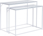 FineBuy konsoollaud 2 metallist koos klaasist lauaga, kaasaegsed dekoratiivsed lauad esikusse, elutuppa, kitsad hoiulaudad t&ouml;&ouml;stuslikus disainis, ruumi s&auml;&auml;stvad ja &uuml;ksteise sees libisevad, valge