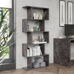 RICOO WM073-BG Seisev riiul, 5 riiulit, ruumijaotur, &otilde;huke betoonhall, 160 x 70 x 25 cm, raamaturiiul, puidust riiul, seinakubu riiul, kontoririiul, v&auml;ikesed riiulid ja riiulid, raamaturiiul, seinariiul