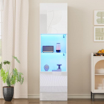 K&otilde;rge l&auml;ikiv vitriinkapp LED-valgustusega 1 klaasriiul 2 ust Vabalt seisev k&otilde;rge kapp 45 x 35 x 160 cm S&auml;ilituskapp elutuppa magamistuppa s&ouml;&ouml;gituppa k&ouml;&ouml;ki kontorisse valge
