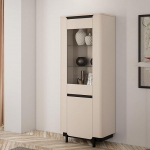 Forte VODOL vitriinkapp 70 80, kaasaegne vitriinkapp klaasukse ja &uuml;mardatud nurgaga, puitkomposiit, kasmiir, beež, 75,6 cm lai x 196,3 cm k&otilde;rge x 44,8 cm s&uuml;gavus.