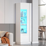 Kebnor kabineti akr&uuml;&uuml;lkapp, vitriinkapp, k&otilde;rgl&auml;ikega hoiukapp LED-valgustusega, 3 klaasriiulit, Highboard, hoiukapp, k&otilde;rge kapp, diivanikapp, valge, 60 x 40 x 180