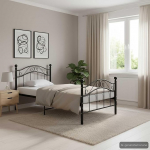 vidaXL voodi lamelliraamiga, metallist voodi, &uuml;heinimesevoodi raam, magamistoa voodi, voodiraam, kaheinimesevoodi, magamistoam&ouml;&ouml;bel, must metallist, 90 x 200 cm