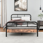HOMERECOMMEND Modernne metallist voodiraam lamelliraam koos puidust pea- ja jalalauaga Raske metallist platvormvoodiraam, tugev ja stabiilne 120 x 200 cm must / rustikaalne pruun