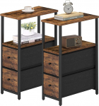 TUTOTAK Small Narrow Side Table, Set of 2, Side Table, Bedside Table with 2 Fabric Drawers, Coffee Table for Living Room, Bedroom, Bedside Table, Brown TB01BB054