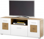 Stella Trading TV Lowboard valge, k&auml;sit&ouml;&ouml;nduslik tamme v&auml;limus koos puidupliiatsitega, kaasaegne TV-kapp, mis pakub palju hoiuruumi teie elutuppa, 140 x 58 x 38 cm (B x K x S)