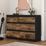YITAHOME kapp magamistoam&ouml;&ouml;bel Puidust kapp 6 sahtlit koos jooksjatega Magamistoas s&auml;ilitamine kaasaegne magamistoakapp 100 x 30 x 70 cm (must roostiline pruun)