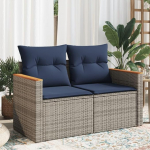 Gartensofa Grau Poly Rattan 2-Sitzer mit Kissen und abnehmbaren Bez&uuml;gen als Gartenm&ouml;bel Set