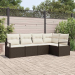 5-teiliges modulares Gartensofa-Set in Braun und Wei&szlig; aus Poly-Rattan mit Kissen als Outdoor Ecksofa Garnitur f&uuml;r die Terrasse