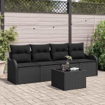Modulares Gartensofa-Set 5-teilig Outdoor-Sofagarnitur mit Tisch Gartenm&ouml;bel-Set Poly-Rattan Schwarz Creme Garten-Sitzgruppe mit Ablage und Stauraum
