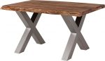 MASSIVMOEBEL24.DE Freeform 5 Sheesham Tree Table - Erinevad suurused, v&auml;rvid ja raamid, V&auml;rv: V&auml;rvitud hall, Suurus: 160 x 90 cm, Raam: X-jalad, matt h&otilde;bedane