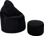 Loft 25 Capriccio Velvet Bean Bag Chair, Premium Velvet Bean Bag siseruumides kasutamiseks kodus ja elutoas, ergonoomiline disain keha toetamiseks (Bean Bag + Stool Pouffe, must)
