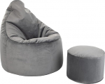 Loft 25 Capriccio Velvet Bean Bag Chair, Premium Velvet Bean Bag siseruumides kasutamiseks kodus ja elutoas, Ergonoomiline disain keha toetamiseks (Bean Bag + Stool Pouffe, Slate)