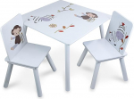 Teorema 40646 Laste puidust k&uuml;ljelaud 2 tooliga 59 x 59 x 45 cm Toolid max 25 kg loomamustriga